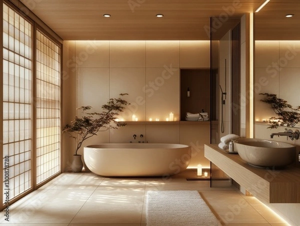 Obraz A modern minimalist bathroom with a calming aesthetic