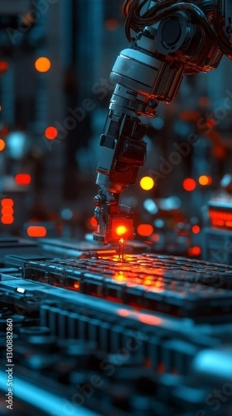Obraz A sophisticated manufacturing facility operates with cutting-edge robotic arms assembling gadgets at high speed