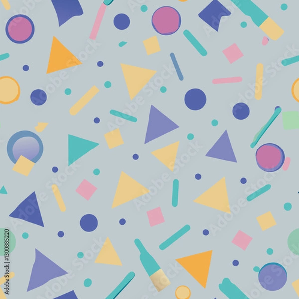 Fototapeta Abstract Confetti Seamless Vector Pattern with Vibrant Geometric Shapes  
