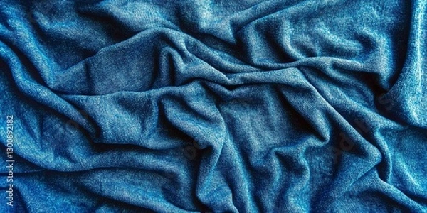 Fototapeta Blue Fabric Texture: A close-up shot of a blue fabric, with soft and elegant wrinkles. The texture of the cloth evokes a feeling of comfort.