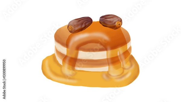 Fototapeta A Cartoon Illustration of Pancakes With Honey and Dates