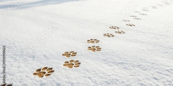 Obraz a trail of animal footprints in the fresh snow, leading into the distance, and telling a story of the journey