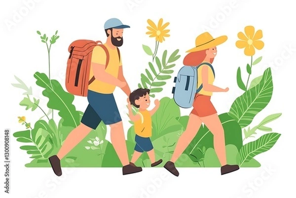 Obraz Family hiking in the green nature for vacation