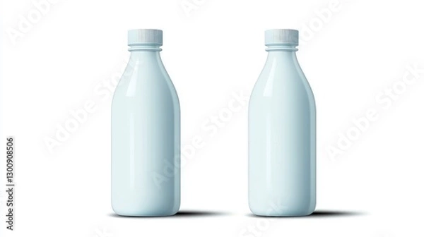 Obraz white plastic bottle with a cap, featuring a light blue color gradient and matte texture in the front and back views. 