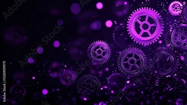 Obraz Abstract representation of gears in purple tones with a sparkling background emphasizing technology and innovation concepts