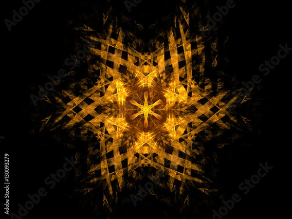 Obraz Fractal pattern of  yellow abstract flower, star  on  black background