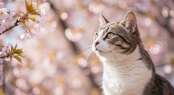 Obraz 猫と桜/日本の春