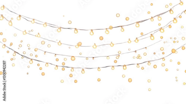 Fototapeta Glowing fairy lights string, isolated on transparent background