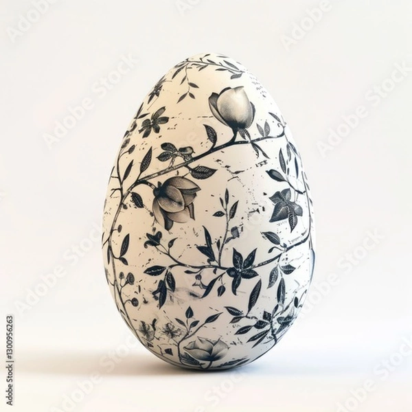 Fototapeta Elegant Easter egg with floral etching patterns on a white background