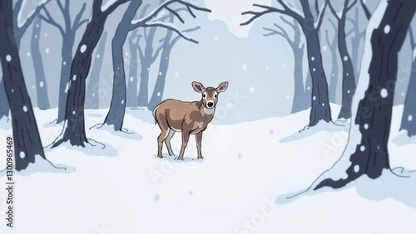 Obraz Solitary Deer in Winter Wonderland Amidst Snowy Landscape