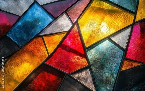 Fototapeta a stained glass window with multiple colors and geometric shapes.