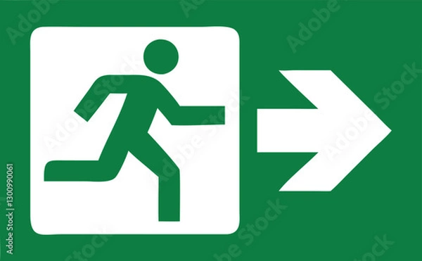 Obraz Emergency fire exit sign. running man icon to door. Exit emergency arrow sign vector image. Fire evacuation sign. warning sign plate logo stock images illustration.