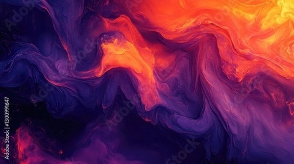 Obraz Abstract Purple and Orange Swirls: Fluid Painting Texture