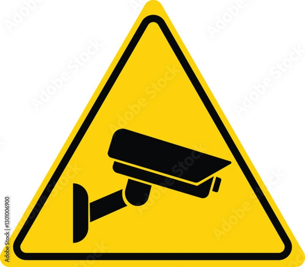 Fototapeta Security camera icon, video surveillance, cctv sign.Yellow rhombus symbol indicating camera operation. Warning monitoring, safety home protection system surveillance camera sign