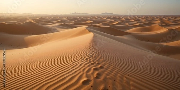 Fototapeta Golden Desert Sand Dunes with Soft Shadows