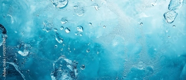 Fototapeta Abstract Blue Ice Texture with Air Bubbles and Water Droplets