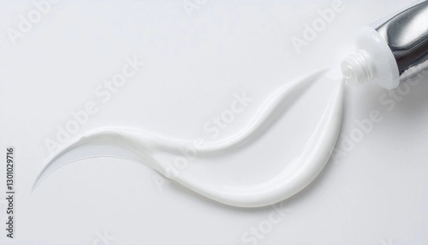 Fototapeta 흰 배경 위, 물감이 튜브에서 짜여 나와 곡선을 이루는 모습