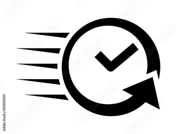 Fototapeta line icon of a clock with a checkmark inside motion lines on the left and a circular arrow symbolizing fast service on-time delivery efficiency or quick turnaround.