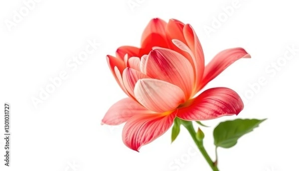 Fototapeta A single vibrant bloom, petals unfurled, against pure white,  high-resolution, texture