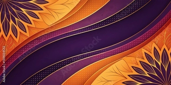 Fototapeta A bold, abstract background with rich gradients of deep purple, orange, and gold, creating a dramatic and artistic feel