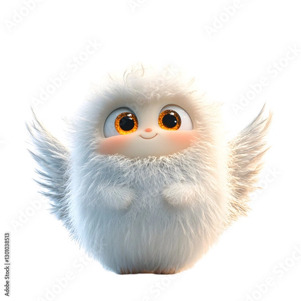 Fototapeta Fluffy 3D Cartoon Bird with Glowing Wings Isolated on Transparent Background