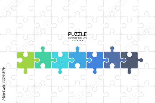 Obraz Puzzle infographics with 7 pieces. Jigsaw business chain infographic. Process diagram presentation. Vector illustration.