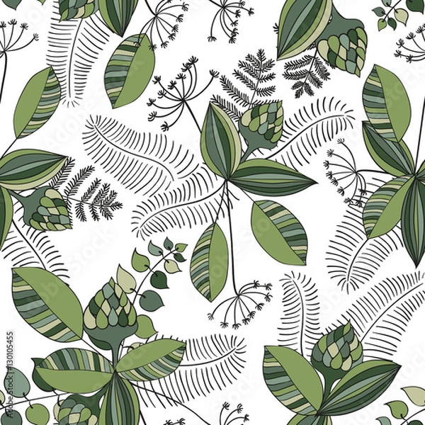 Fototapeta Scandinavian vector floral seamless pattern. Simple hand drawn elements in nordic style. Reapiting tileable composition for your design.