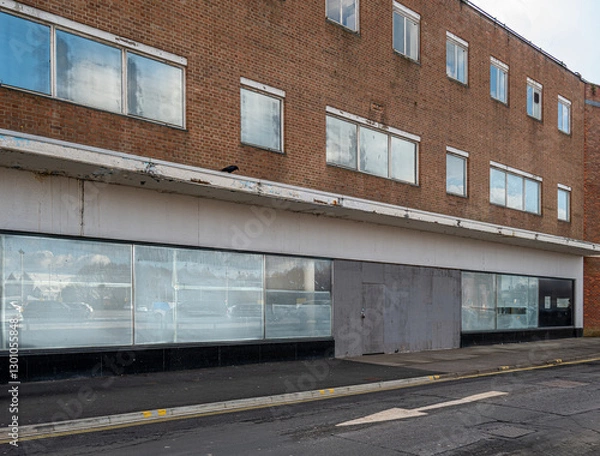 Fototapeta Closed and empty shops in a shopping centre depicting the dying UK high street.