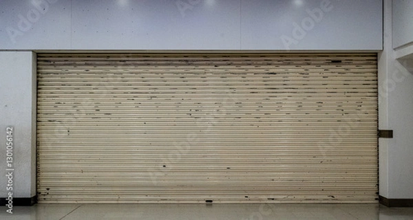 Fototapeta A shop that has closed down and is shuttered up in a shopping mall depicting the downturn in the British economy.