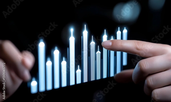 Fototapeta Digital Candlestick Chart with Hands Representing Financial Data