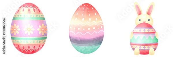 Obraz Decorative Easter eggs and a bunny on a black background.