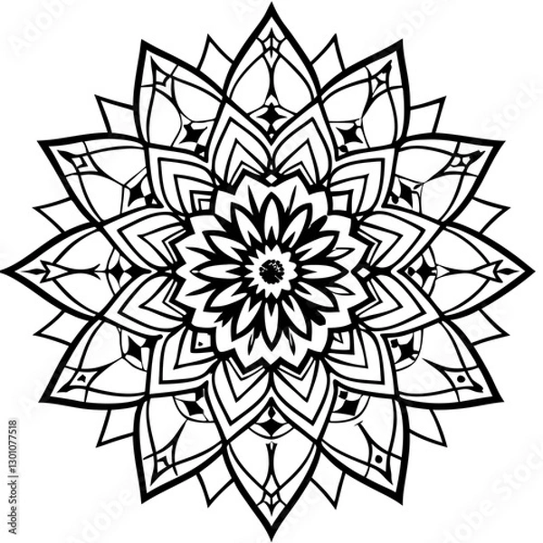 Fototapeta Mandala of Symmetry: An intricate mandala, a symbol of balance and wholeness, presents a captivating radial design, featuring symmetrical patterns of lines, shapes, and curves in a meditative display.