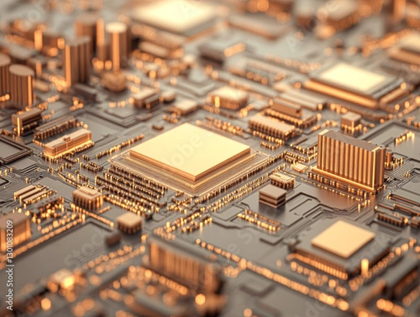 Fototapeta Close-up on technology advancements digital circuitry innovation explored
