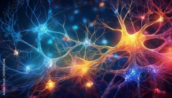 Fototapeta neuron brain cell medical background science neural connection bright color lights