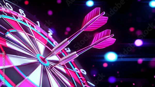 Fototapeta Colorful Dartboard with Two Darts Ready to Hit the Target