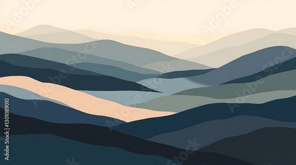 Obraz Calm blue green and pink mountain range abstract landscape artwork
