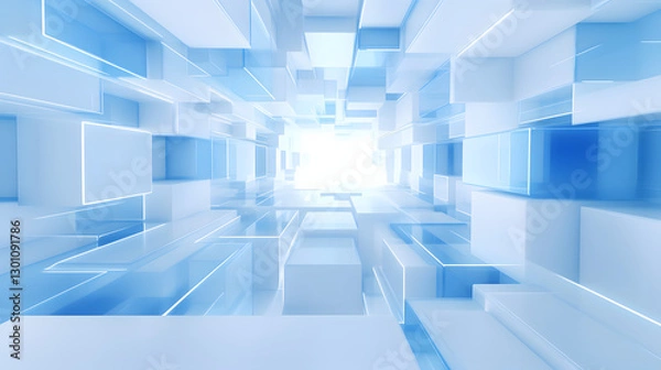 Fototapeta 3d rendering of mind white and blue abstract geometric background. Scene for advertising, technology, showcase, banner, game, sport, cosmetic, business, metaverse. Sci-Fi Illustration. Product display