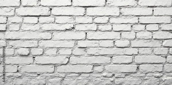 Fototapeta Panoramic view of whitewashed aged brick wall texture , design, country, photo