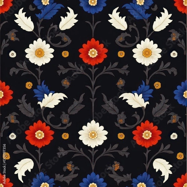 Fototapeta Floral Paisley Ikat Embroidery Background Vector Ethnic Pattern - Traditional Aztec Style for Print, Fabric, Saree, Carpet