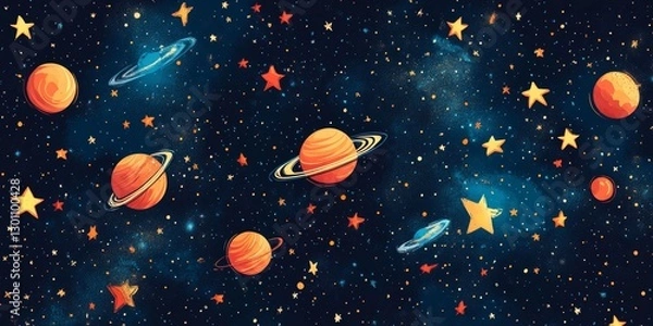 Fototapeta a starry night sky with planets and stars illustration