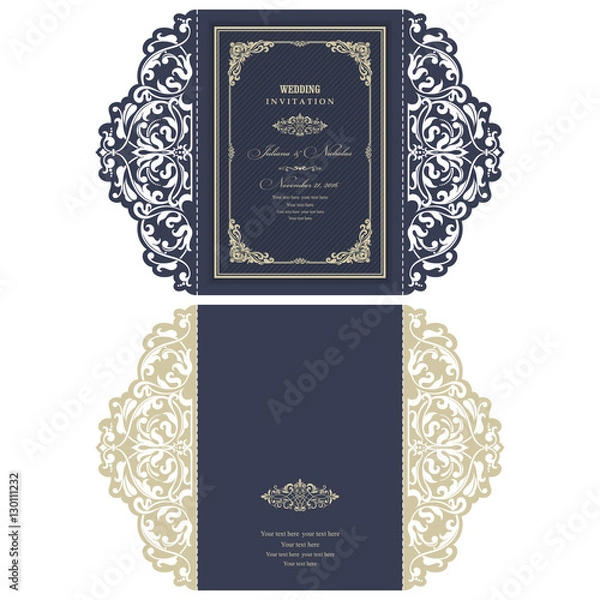 Fototapeta Wedding Invitation Baroque. Template for laser cutting. Open card. The front and rear side. It can be used as an envelope.