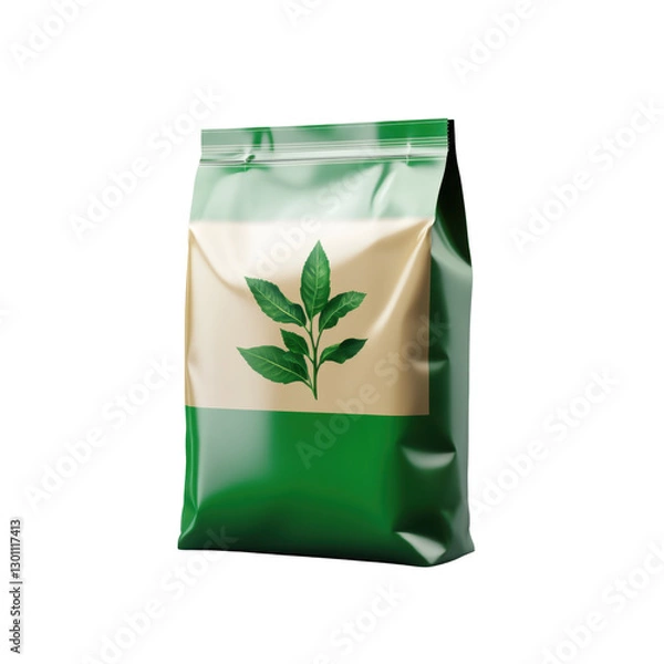 Fototapeta Bag of garden fertilizer with green label and design, isolated on transparent background, png