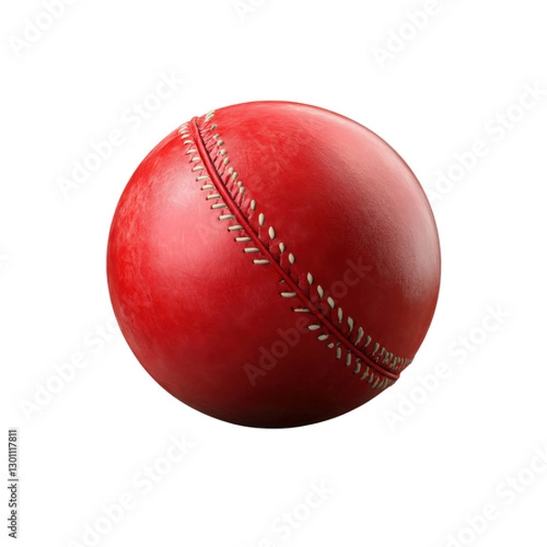 Fototapeta A bright red cricket ball featuring detailed stitching is displayed on a transparent background, highlighting its round shape and quality