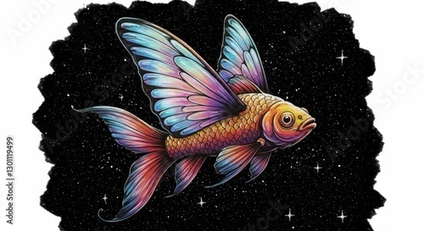 Fototapeta Surreal Fish with Butterfly Wings in Space