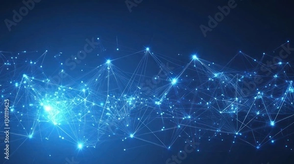 Fototapeta Glowing Network Connection with Lines and Dots on Dark Blue Background