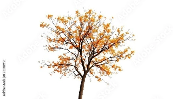 Fototapeta Single deciduous tree, branches reaching skyward, stark white backdrop, nature photography, botanical