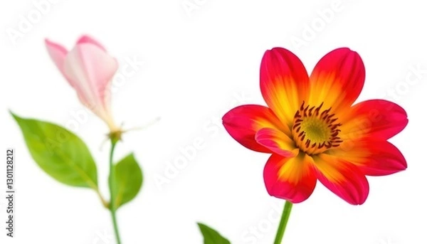 Fototapeta A single, vibrant bloom isolated against a pure white backdrop, wallpaper, flower