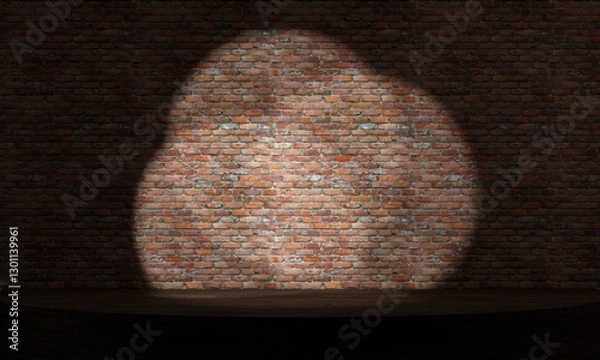 Fototapeta Empty stage with spotlights. Bricks in the background.