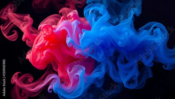 Fototapeta Vibrant pink and blue swirling abstract ink in water, representing a creative and dynamic mix of colors, perfect for artistic backgrounds or designs