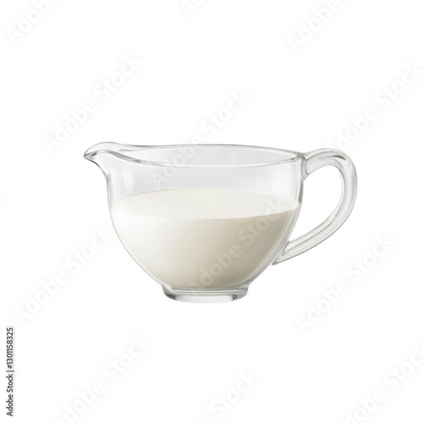 Obraz A clear glass creamer filled with freshly poured milk, perfect for adding to coffee or tea, enhancing beverages and dishes